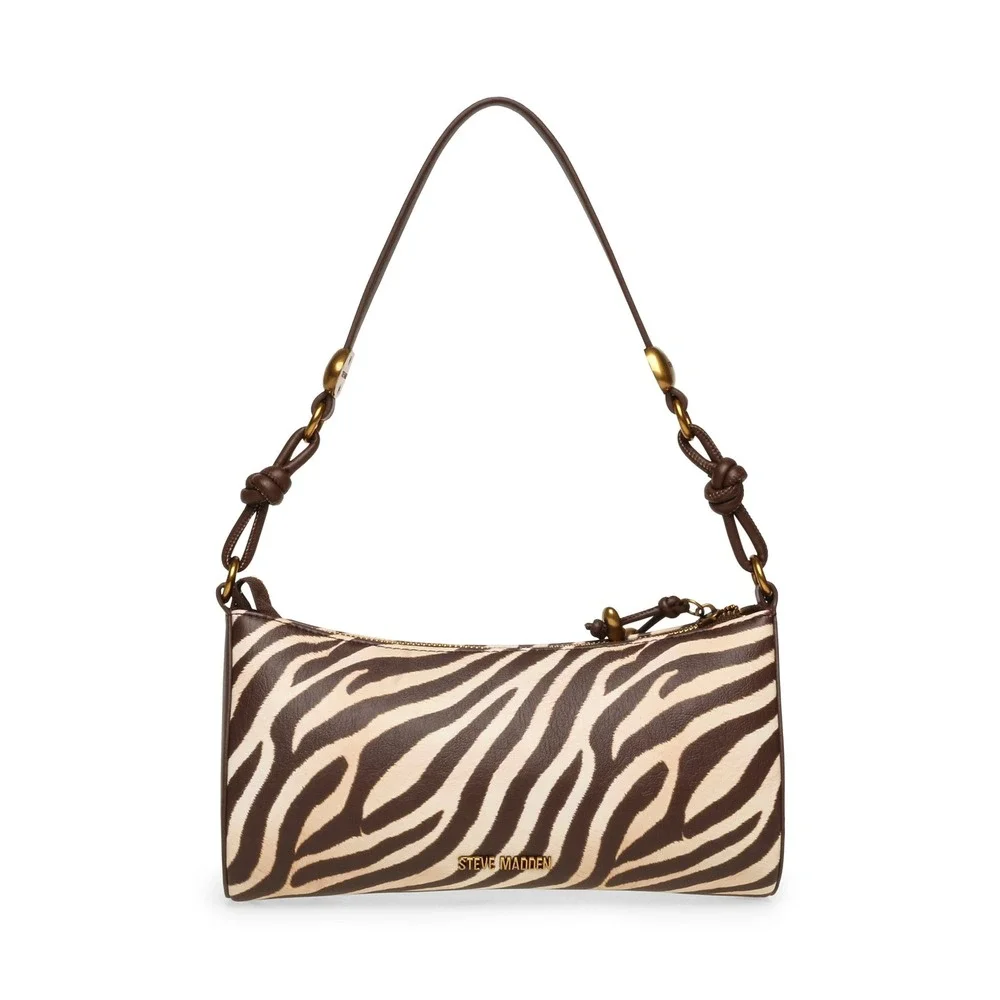 Steve Madden Zebra Print Shoulder Bag Brown Gold Hardware New With Tags